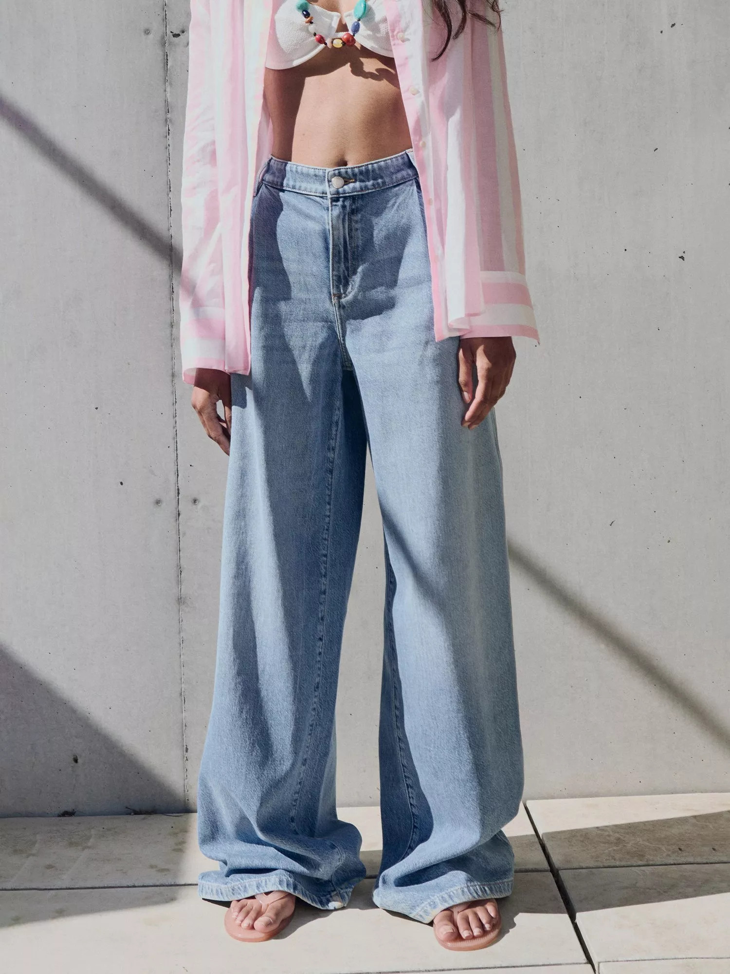 Mango Ona Pleated Wide Leg Jeans, Open Blue | John Lewis (UK)