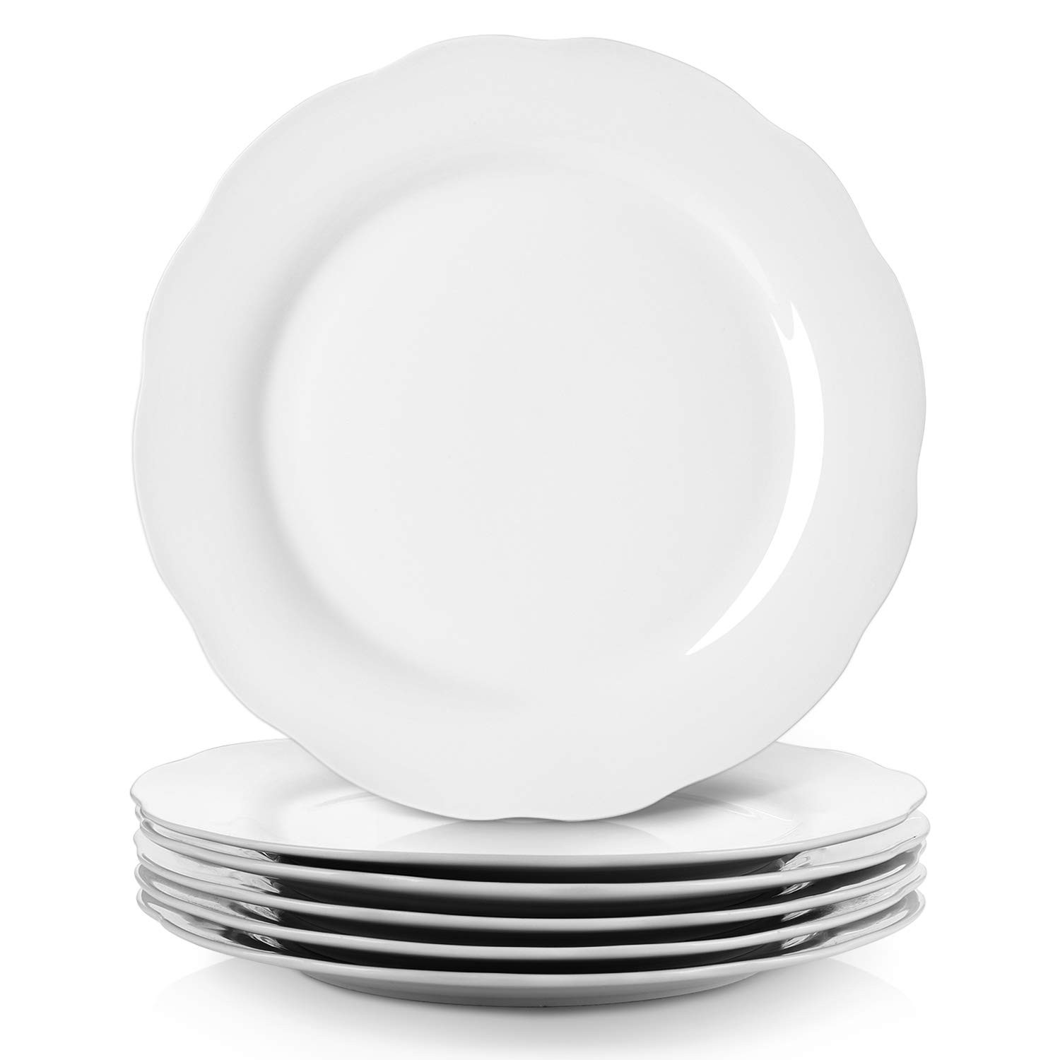 Y YHY Ceramic Dinner Plates, 10.6 Inch Porcelain Scalloped Plates, Off-White Serving Dishes Set o... | Amazon (US)