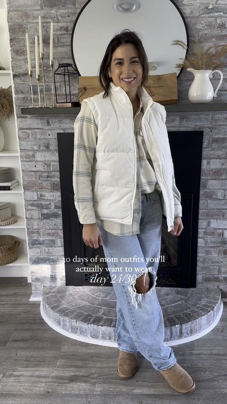 Sharing 30 days of mom outfit ideas you’ll actually want to wear! You definitely don’t have to be a mom to wear them! Just love an elevated casual look. 🤍 Another longer length vest I’m loving! This one comes in a gorg green too. @threadandsupply 

SIZING INFO:
Small in vest and button up 
Jeans are true to size but meant to run baggy
I size down a half size in my Ugg boots

The perfect mom outfit, target jeans outfit, mom outfit idea, casual outfit idea, jeans outfit, winter outfit, style over 30, puffer vest outfit

#momoutfit #momoutfits #dailyoutfits #dailyoutfitinspo #whattoweartoday #casualoutfitsdaily #momstyleinspo #styleover30 #puffervestoutfit 

#LTKfindsunder50 #LTKstyletip #LTKfindsunder100