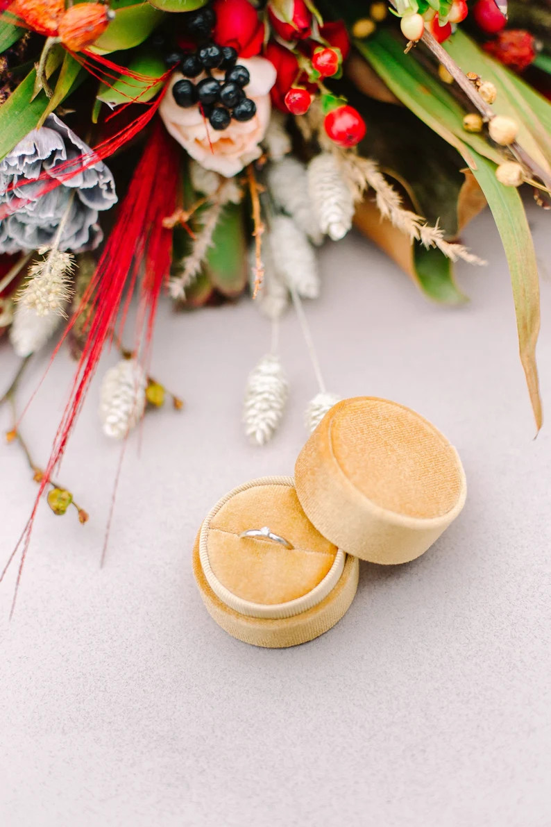 Round Ring Box, Velvet ring box, Golden, Yellow ring box, Engagement ring box, Proposal Ring Box,... | Etsy (US)