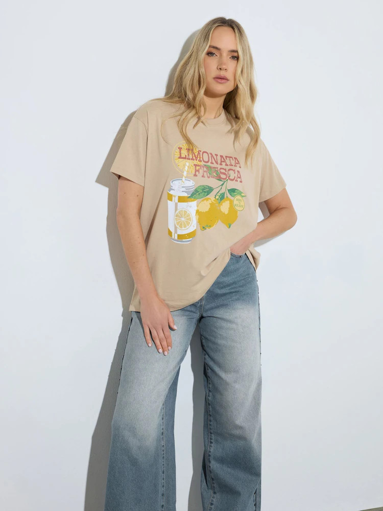 Long Tall Sally Natural Lemonade Oversized Print T-Shirt | Next EU