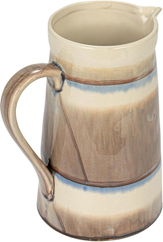 Creative Co-Op Round Stoneware Pitcher with Stripes and Crackle Glaze, Brown and Cream | Amazon (US)