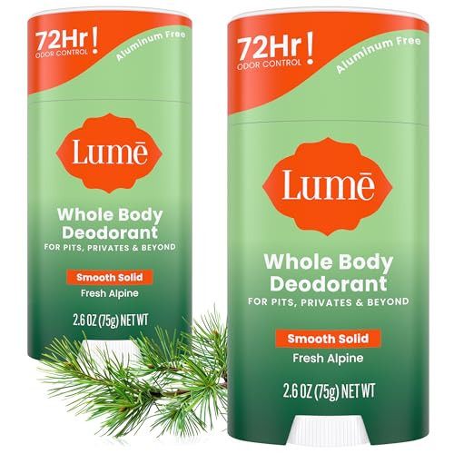 Lume Whole Body Deodorant - Smooth Solid Stick - 72 Hour Odor Control - Doctor Developed - Aluminum Free, Baking Soda Free and Skin Loving - 2.6 Ounce (Pack of 2) (Fresh Alpine) | Amazon (US)