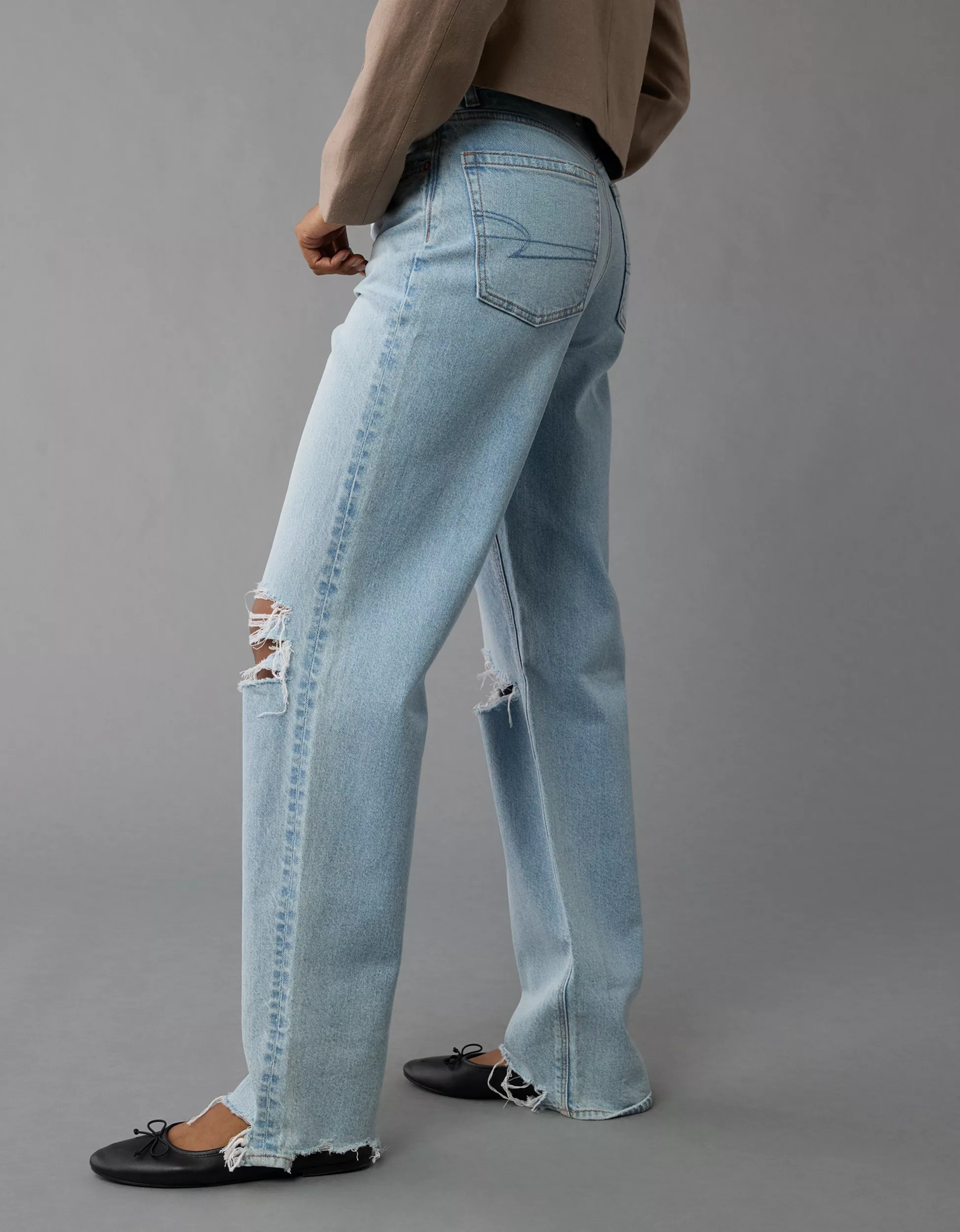 AE Strigid Ripped Super High-Waisted Baggy Straight Jean | American Eagle Outfitters (US & CA)