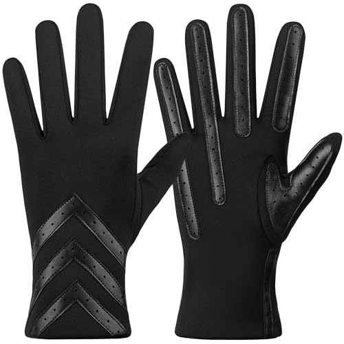 UCQKLI Winter Gloves for Women with Touchscreen Fingers, Womens Gloves Chevron Spandex with Warm Fleece Lining, Gloves for Women with Anti-Slip Leather Fashion Driving for Cold Weather(Black-M) | Amazon (US)