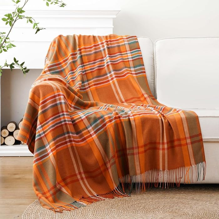 Orange Plaid Throw Blanket for Couch, Fall Throw Blanket 50"x60" Fall Decor | Amazon (US)