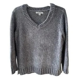 Orvis Chenille Soft Corduroy Ribbed V Neck Cozy Grey Sweater, Size S | Poshmark