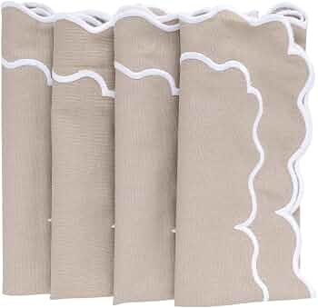 Beige Napkins, Scalloped Napkins, Cotton Napkins Set of 4, 100% Cotton, Beige Cloth Napkins, Embr... | Amazon (US)