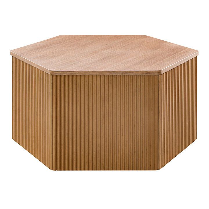 Pedro Natural Wood Fluted Hexagon Block Coffee Table | World Market