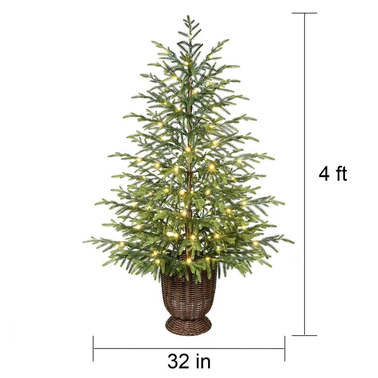 4ft Green Pre-lit Norfolk Pine Potted Christmas Tree by My Texas House, 100 Twinkle LED | Walmart (US)