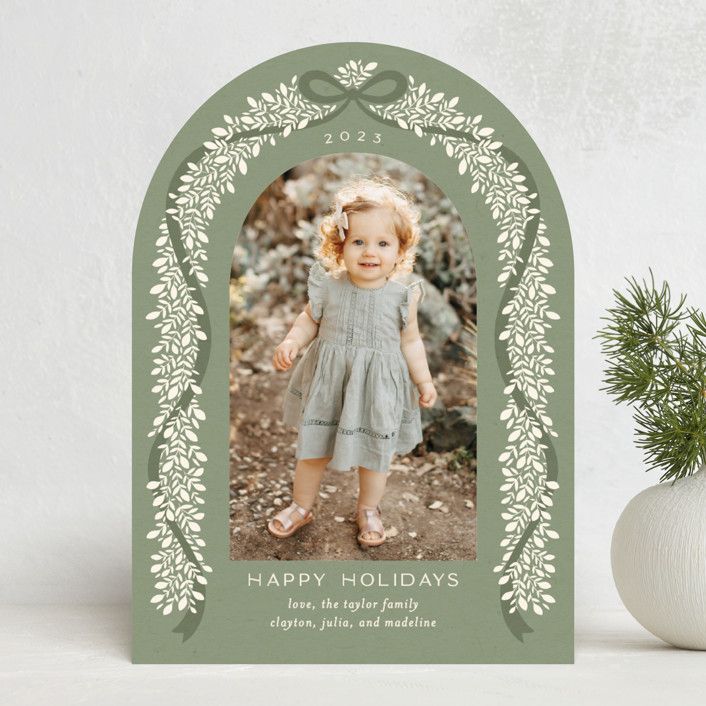 "Garland Frame" - Customizable Holiday Photo Cards in Green by Erin German. | Minted