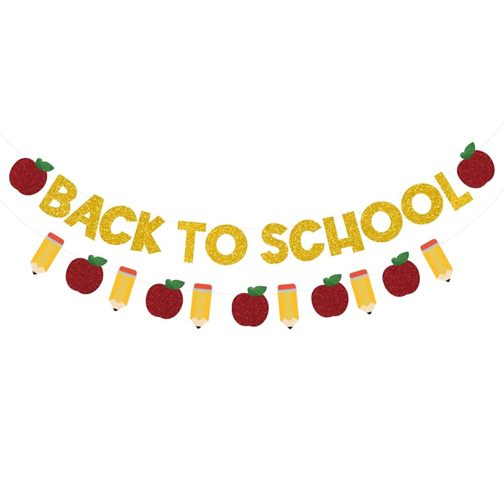 Back to School Banner Decorations – Glitter Cardstock Apple & Pencil Garland DIY Kit, 15x15cm C... | Amazon (US)