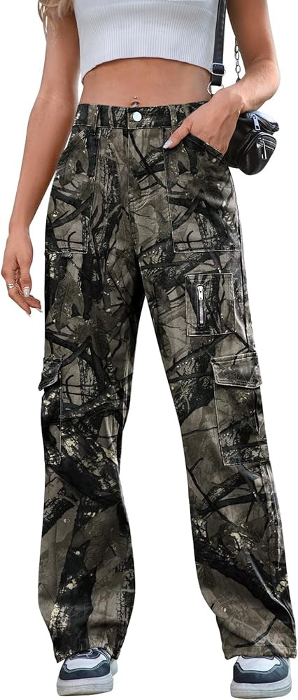IVIR Cargo Pants Women High Waist Wide Leg Casual Pants with 7 Pockets Stretchy Drawstring Baggy ... | Amazon (US)