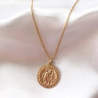 14k GOLD FILLED/gold coin necklace/St Christopher necklace/greek coin necklace/gold medallion neckla | Etsy (US)