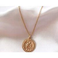 14k GOLD FILLED/gold coin necklace/St Christopher necklace/greek coin necklace/gold medallion neckla | Etsy (US)