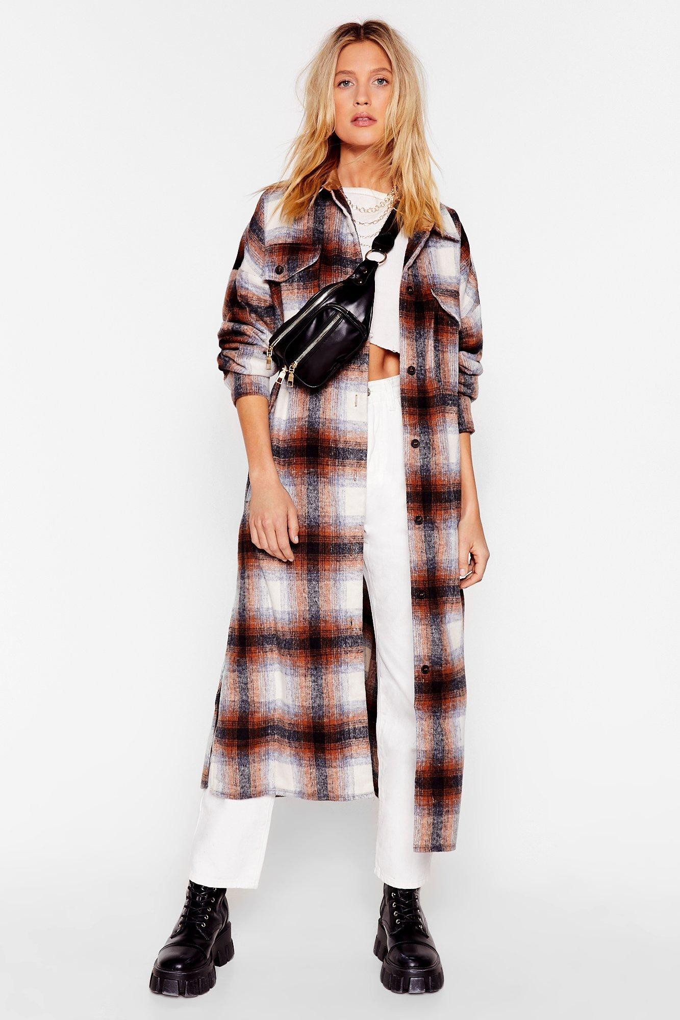 Womens In Check Longline Coat - Camel | NastyGal (US & CA)