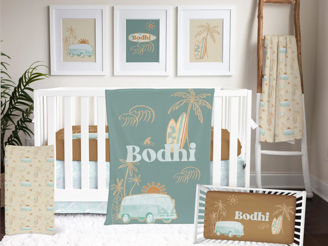 Baby Boy Crib Bedding Set, Boho Surfer Nursery Decor, Baby Boy Shower Gift, Ocean Baby Bedding, B... | Etsy (US)