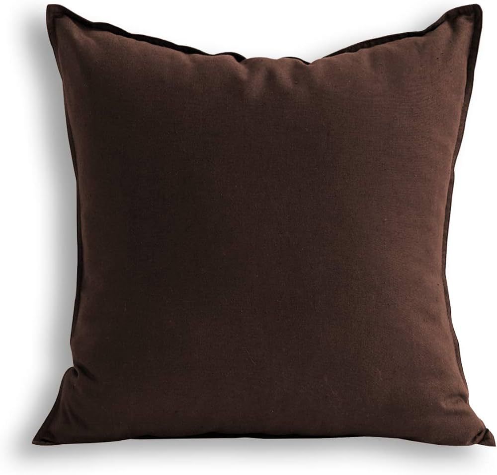 Jeanerlor 24 x 24 Inch Decorative Square Cool Soft Cotton Linen Soild Throw Pillow Covers Brown C... | Amazon (US)