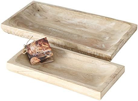 WHW Whole House Worlds Stockbridge Carved Trays, Set of 2, Sustainable Solid Mango Wood, Handcraf... | Amazon (US)
