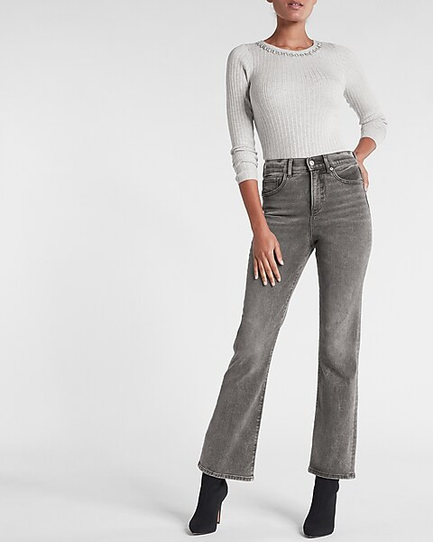 Ribbed Embellished Crew Neck Sweater | Express