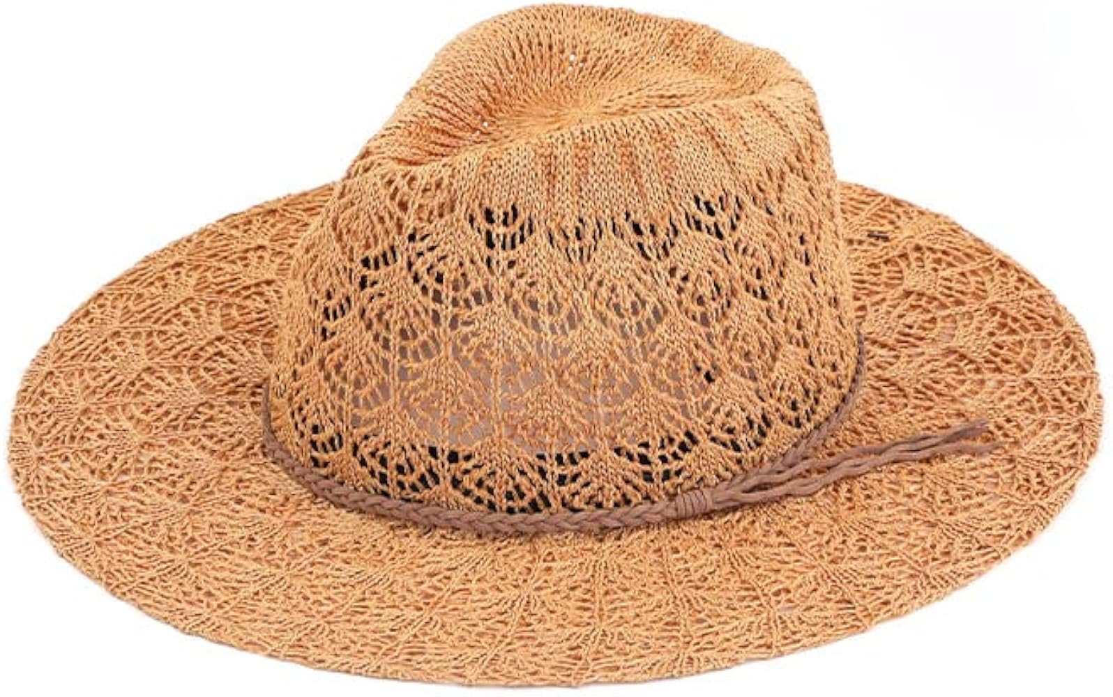ScarvesMe Women's Classic Horseshoe Lace Knit Panama Sun Hat with Braided Suede Trim Band | Amazon (US)