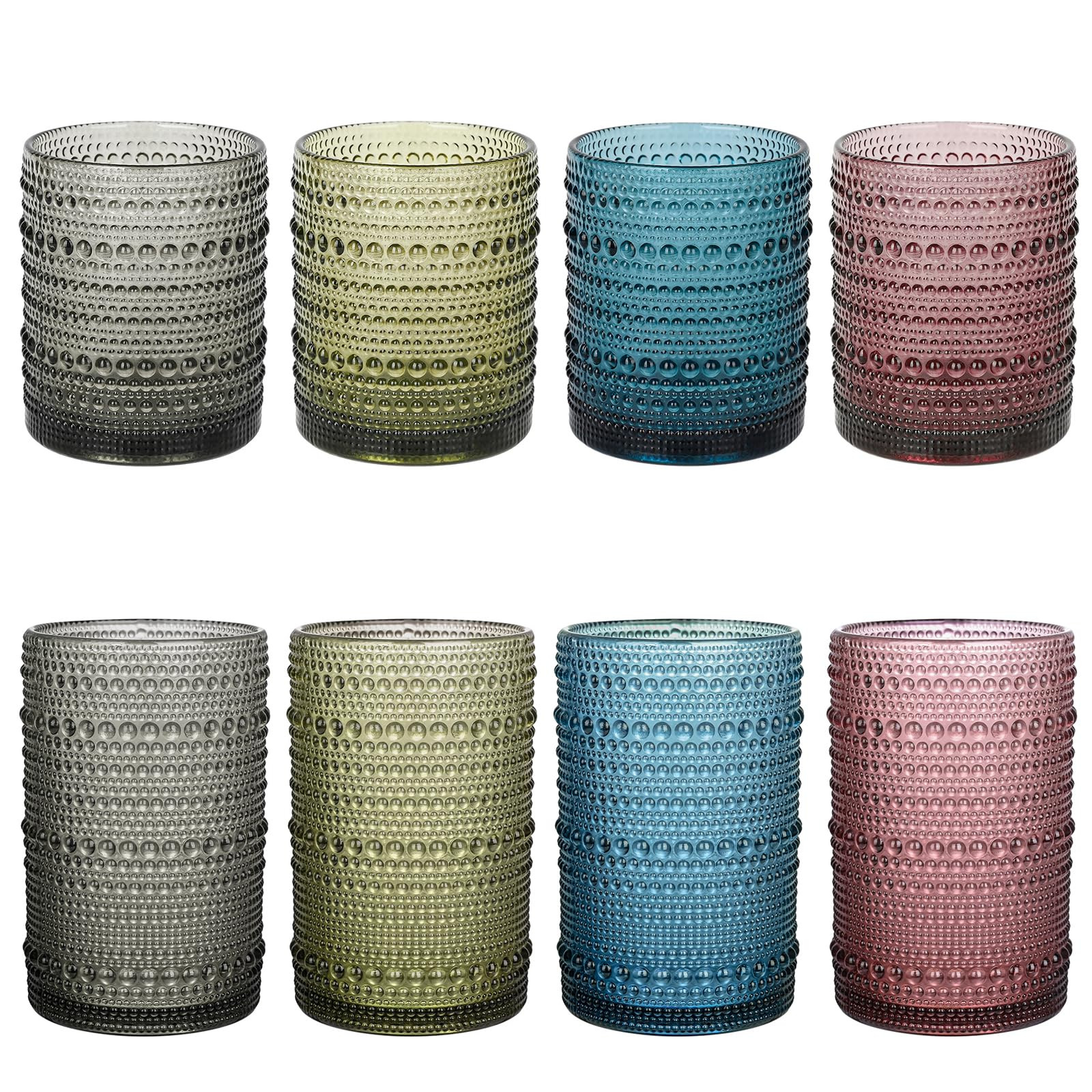 ZMOWIPDL Vintage Hobnail Drinking Glasses Set of 8,Colored 12 oz & 15oz Highball Glass Cups, Kitc... | Amazon (US)