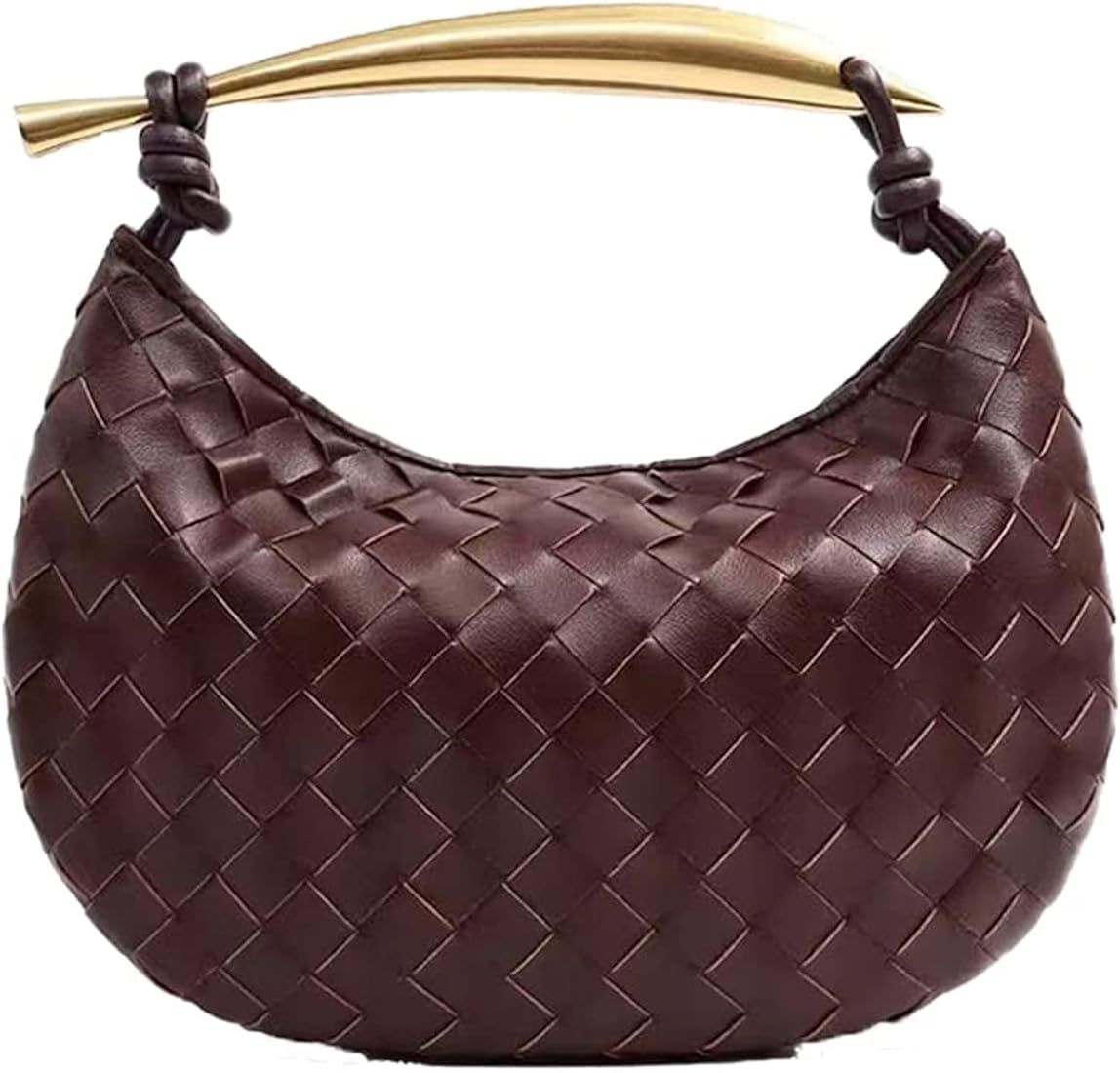 Shark Woven Bag Large Capacity Dumpling Bag Solid Color Metal Handle Casual Ladies Handmade Hobo Bag | Amazon (US)