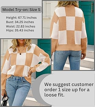 CORIRESHA Women's Color Block Check Crew Neck Long Sleeve Chunky Casual Knit Pullover Sweater | Amazon (US)