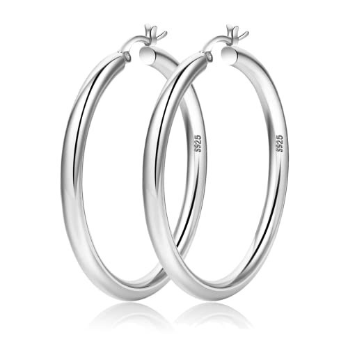 4mm Thick Gold Chunky Hoop Earrings - Sterling Silver Post, Hollow Tube, Hypoallergenic Lightweight Large Hoops For Women - 20/30/40/50/60MM | Amazon (US)