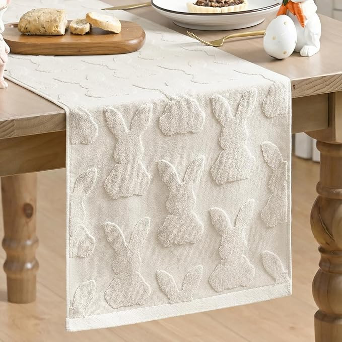 Artoid Mode Beige Soft Cotton Jacquard Bunny Easter Table Runner, Holiday Kitchen Dining Table De... | Amazon (US)