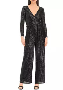 Eliza J Women's V-Neck Surplice Solid Sequin Jumpsuit | Belk