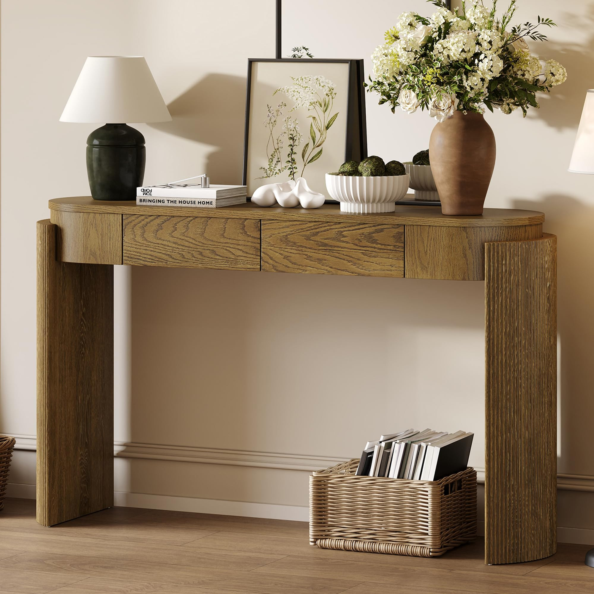 Modern Entryway Console Table with Storage Drawers, 55.1-Inch Oval Fluted Slim Entry Sofa Table f... | Amazon (US)