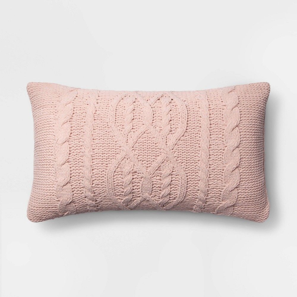 Cable Knit Chenille Oversize Lumbar Throw Pillow Pink - Threshold | Target