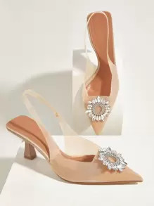Rhinestone Decor Point Toe Slingback Pumps | SHEIN