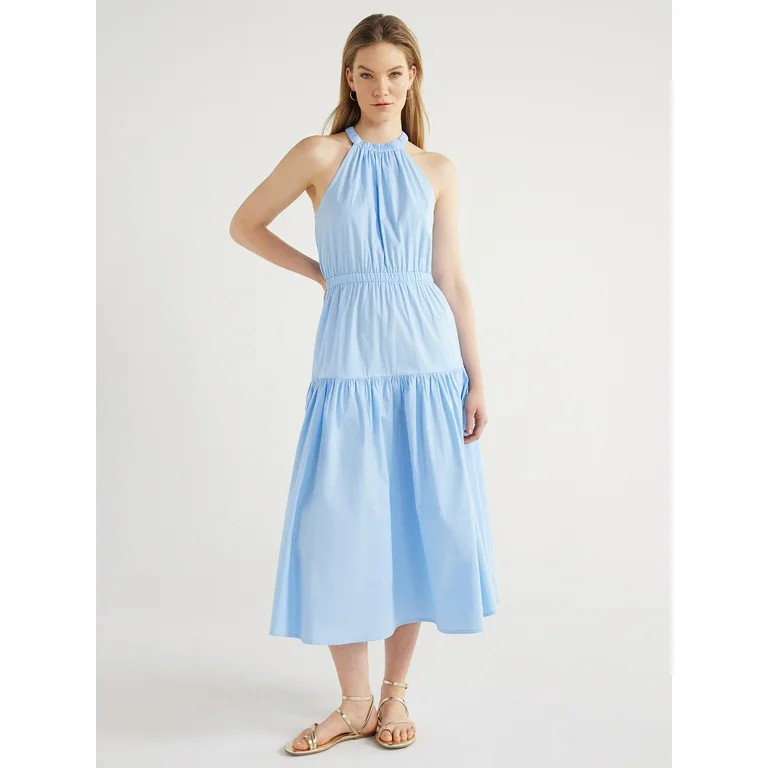 Scoop Women's Gathered Poplin Halter Dress, Sizes XS-XXL | Walmart (US)