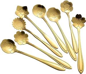 AnSaw 8 Pcs Flower Spoon Set, Stainless Steel Reusable Tea Scoops Stirring Spoon Coffee Spoon Mix... | Amazon (US)