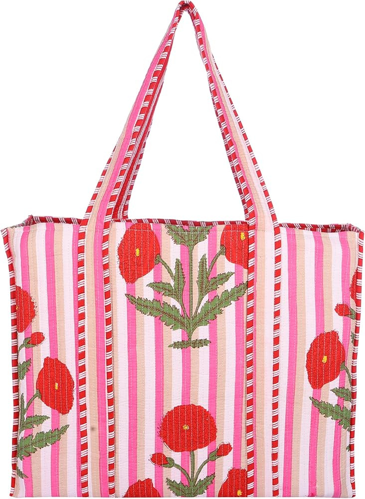 KLAVATE Women Handblock Lightweight Travel Bag Purse Cotton Shoulder Tote Bag For Shopping Grocer... | Amazon (US)