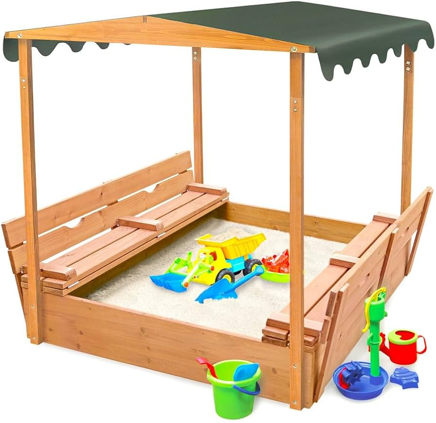 Badger Basket Covered Convertible Cedar Sandbox with Canopy and Bench Seats | Amazon (US)