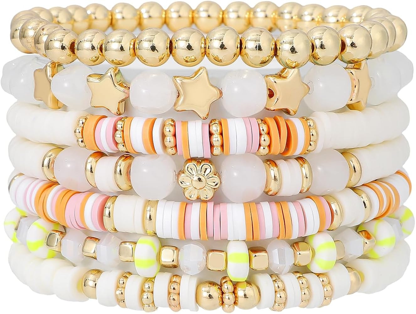 GOOJIDS Surfer Heishi Clay Bead Bracelets for Women Bohemian Stackable Gold Plated Beaded Stretch... | Amazon (US)