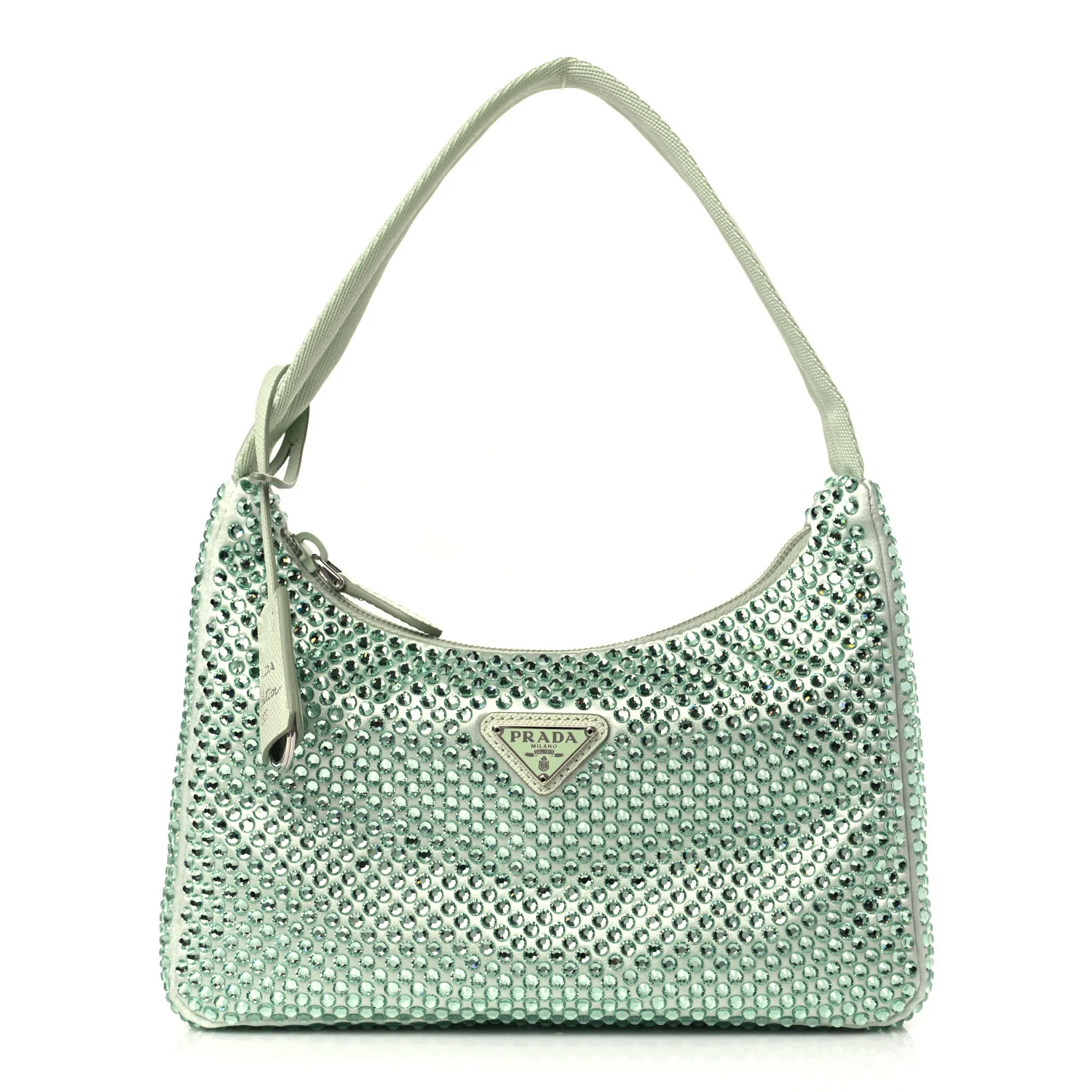 PRADA Satin Crystal Mini Re-Edition 2000 Bag Aqua | FASHIONPHILE (US)