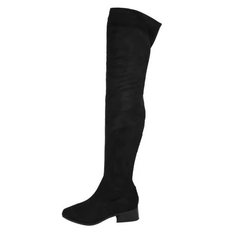 Soda Women Over Knee Thigh High Boots Side Zipper Block Heels Pointed-Toe Back Elastic DEENA-H Suede Black 7 | Walmart (US)
