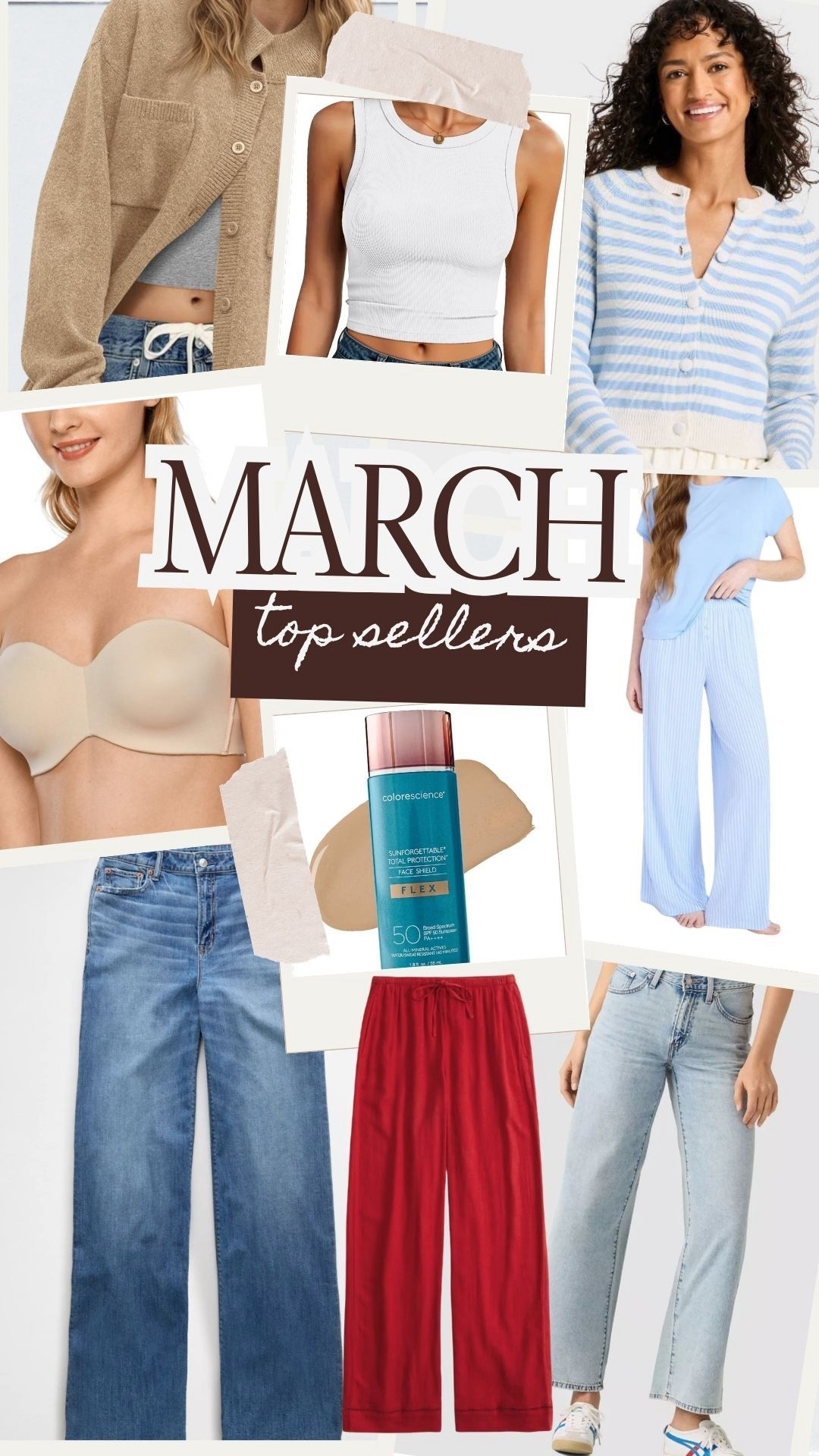 Bestsellers for March:
strapless bra that actually stays up, favorite tinted mineral SPF, oversized cardigan, short girl approved Levi’s and ribbed tank top from Amazon; super soft pajama top and striped pajama pants from Walmart; Aerie dream drape jeans, red pull on pants from Abercrombie and Target striped cardigan. 

#LTKMidsize #LTKSaleAlert #LTKPetite