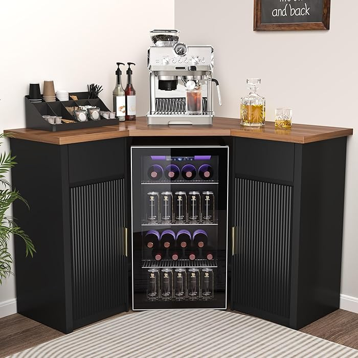 GDLF Corner Bar Cabinet with Fridge Space, Corner Coffee Bar Station with Storage, L Shaped Liquo... | Amazon (US)