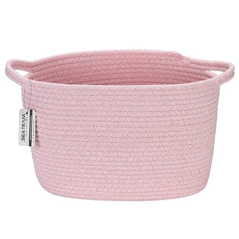 Sea Team Oval Cotton Rope Woven Storage Basket with Handles, Diaper Caddy, Nursery Nappies Organi... | Amazon (US)
