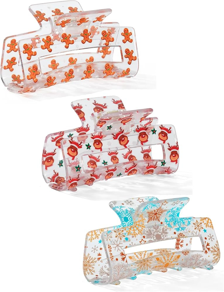 Christmas Hair Claw Clips for Women - Christmas Tree Snowman Gingerbread Hair Claw Clips 3inch Wi... | Amazon (US)