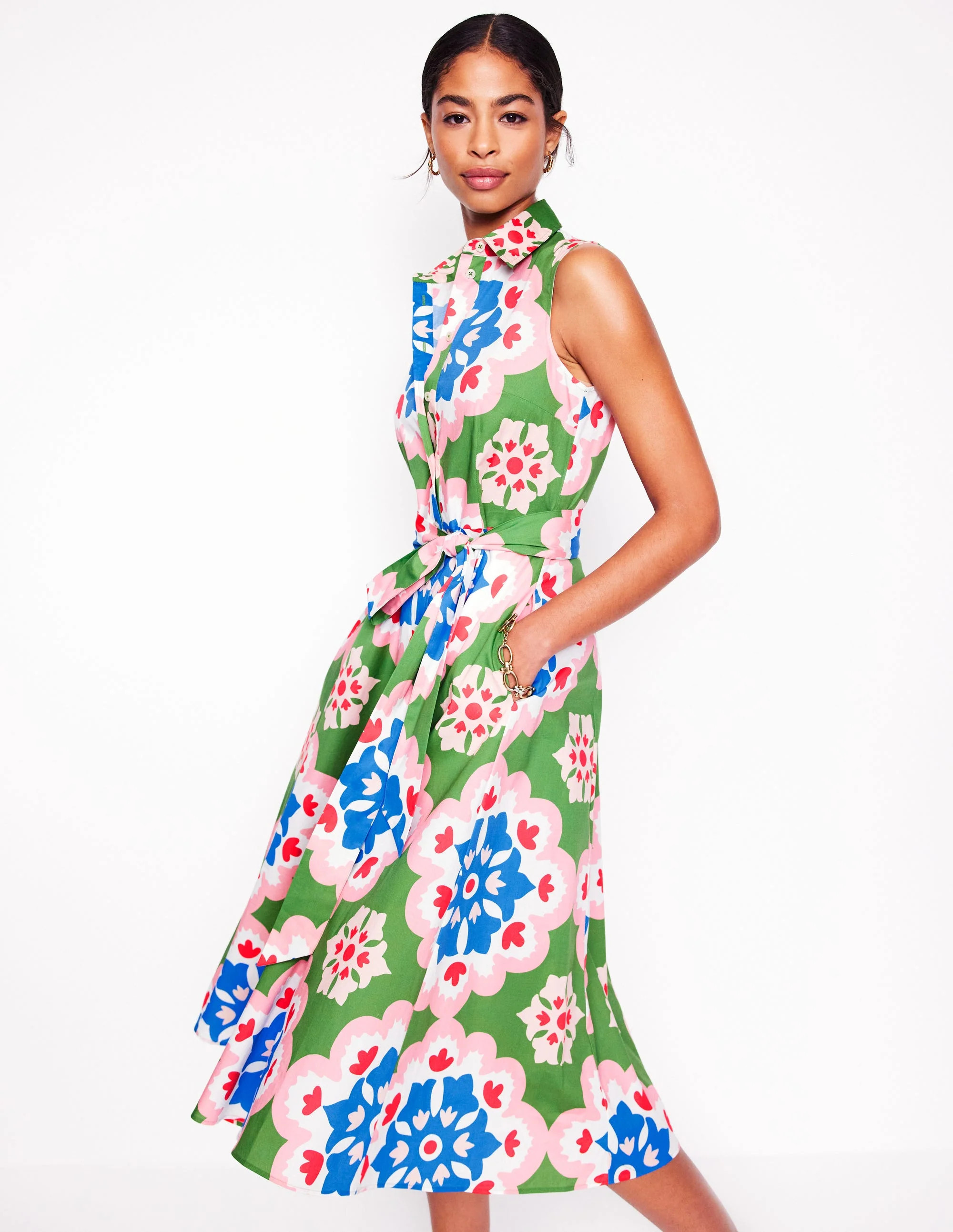 Amy Sleeveless Shirt Dress-Multi, Bloom Geo | Boden (US)