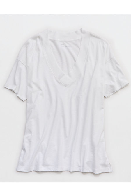 Aerie Basic V-Neck Boyfriend T-Shirt Women's Air White L | Aerie