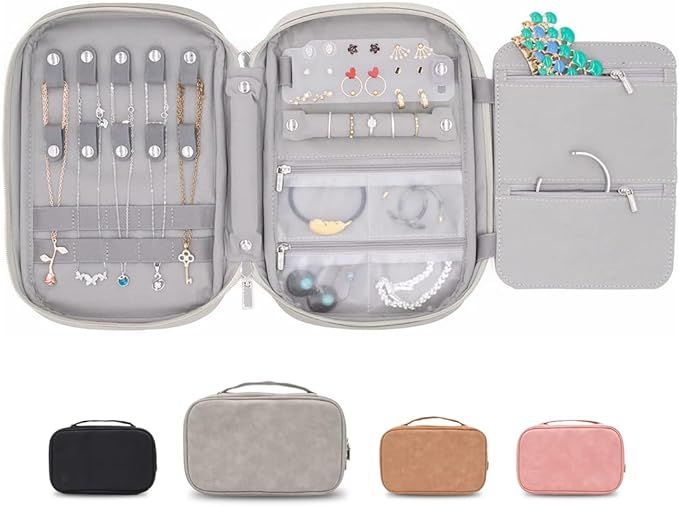 storageLAB Travel Jewelry Organizer, Faux Suede Clutch Bag for Necklaces, Earrings, Rings and Bra... | Amazon (US)