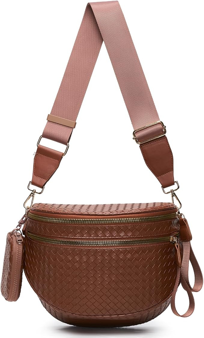 Woven Bum Bags for Women Vegan Leather Crossbody Bag with Coin Purse, Trendy Fanny Packs with Adj... | Amazon (US)