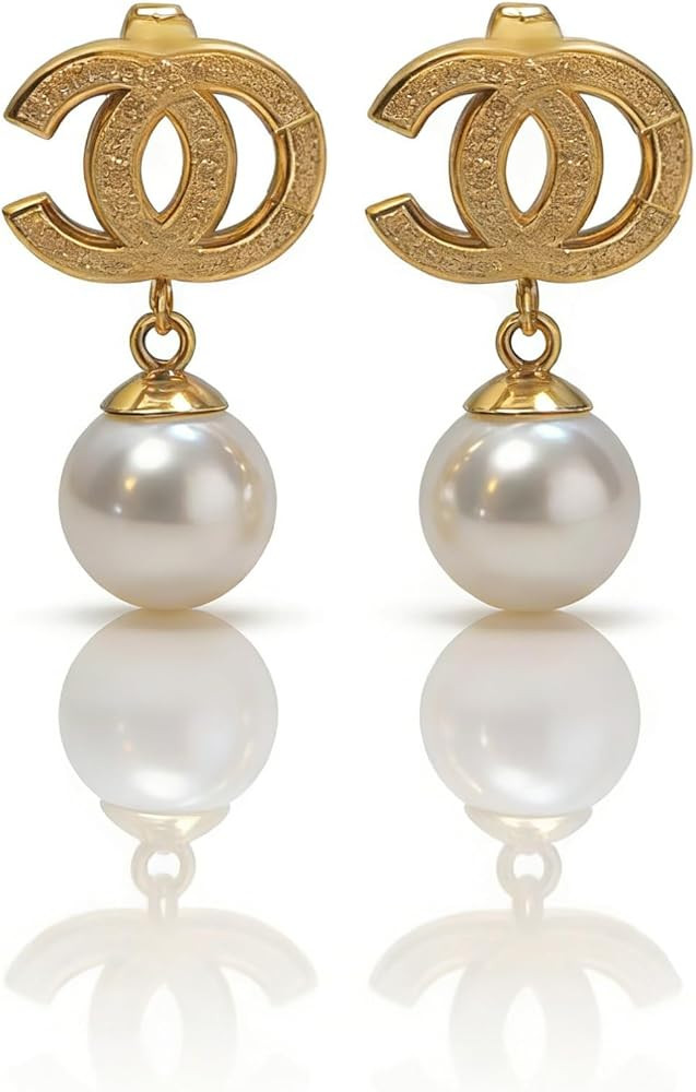 Gold Plated Letter Dangle Earrings with Pearl Drop, Crystal Embellished Fashion Jewelry for Women | Amazon (US)